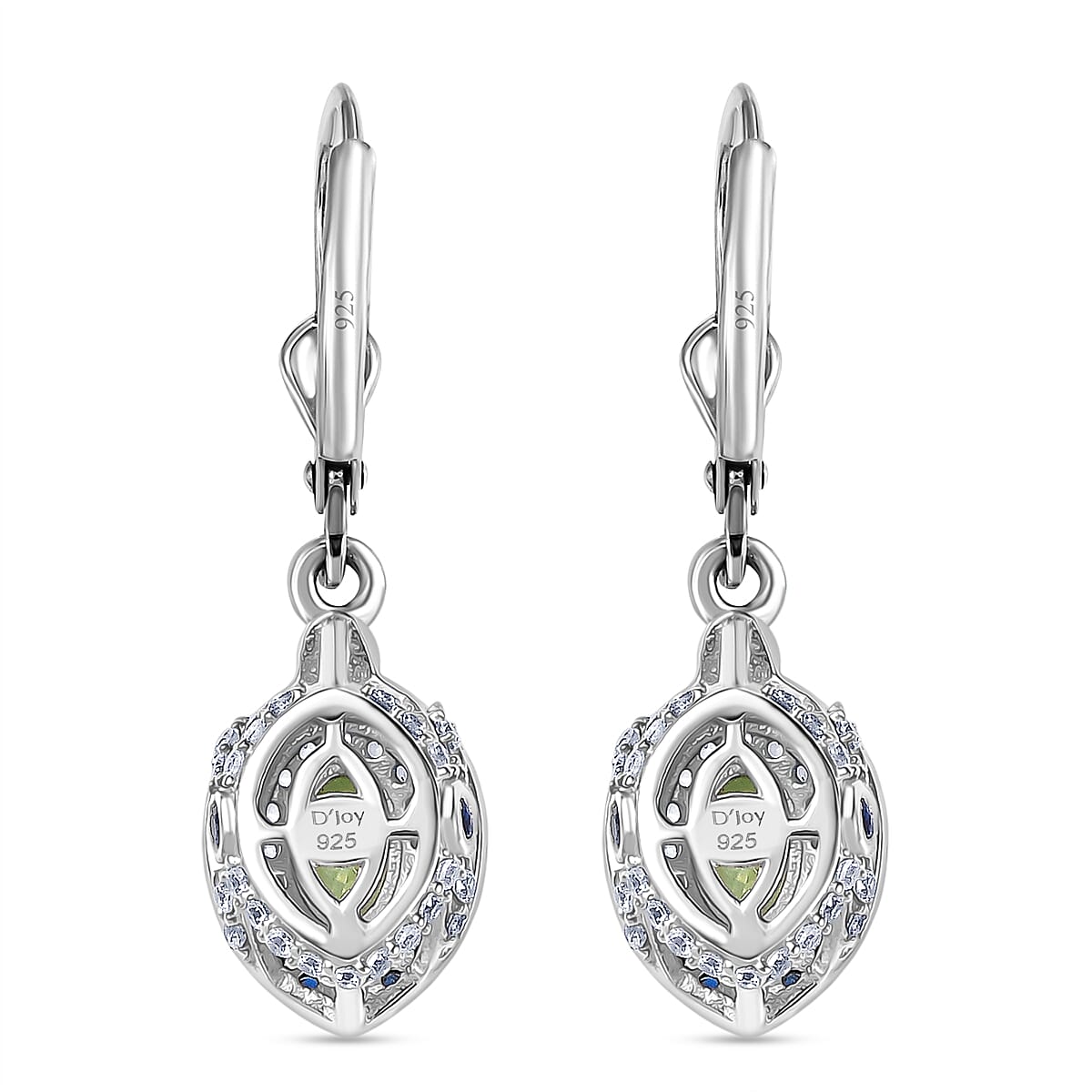 D'Joy Tsavorite Garnet and Multi Gemstone 2.20 ctw Celestial Halo Earrings in Rhodium Over Sterling Silver