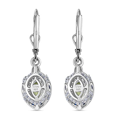 D'Joy Tsavorite Garnet and Multi Gemstone 2.20 ctw Celestial Halo Earrings in Rhodium Over Sterling Silver