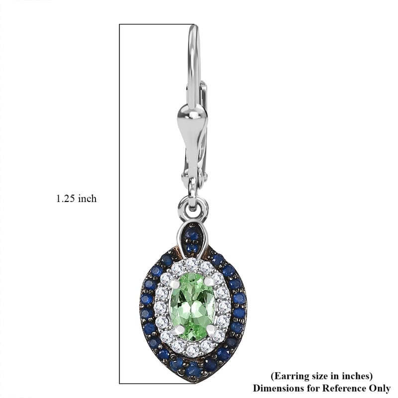 D'Joy Tsavorite Garnet and Multi Gemstone 2.20 ctw Celestial Halo Earrings in Rhodium Over Sterling Silver