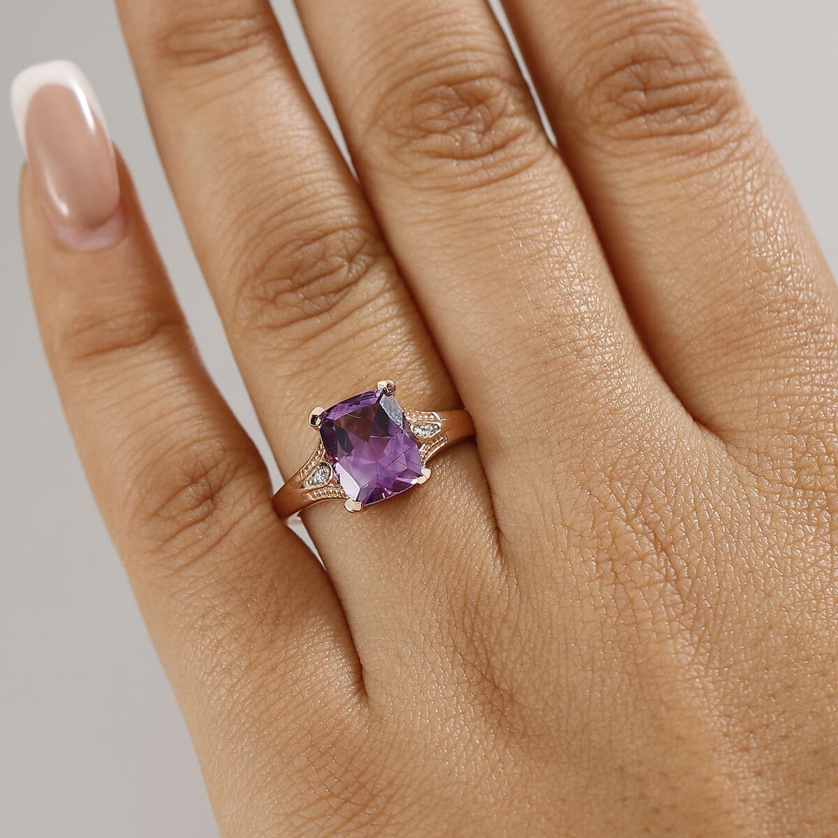 D'Joy Moroccan Rose and White Zircon 2.85 ctw Victorian Elegance Ring in 18K Vermeil Rose Gold Over Sterling Silver (Size 8.0) image number 2