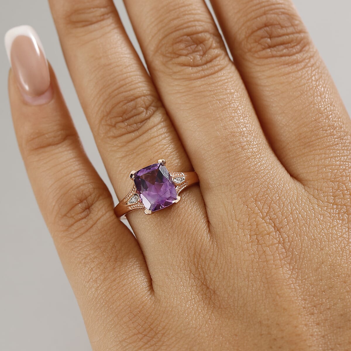 D'Joy Moroccan Rose and White Zircon 2.85 ctw Victorian Elegance Ring in 18K Vermeil Rose Gold Over Sterling Silver (Size 9.0) image number 2