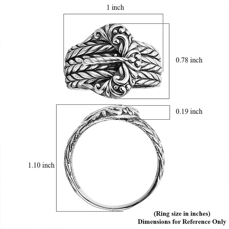 D'Joy Bali Legacy Padian Buckle Ring in Sterling Silver (Size 7.0)
