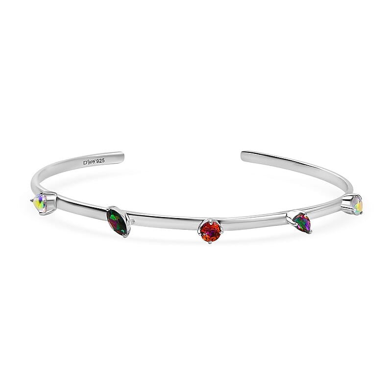 D'Joy Multi Mystic Topaz 3.20 ctw Cuff Bracelet in Platinum Over Sterling Silver (7.25 In)