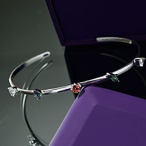 D'Joy Multi Mystic Topaz 3.20 ctw Cuff Bracelet in Platinum Over Sterling Silver (7.25 In)