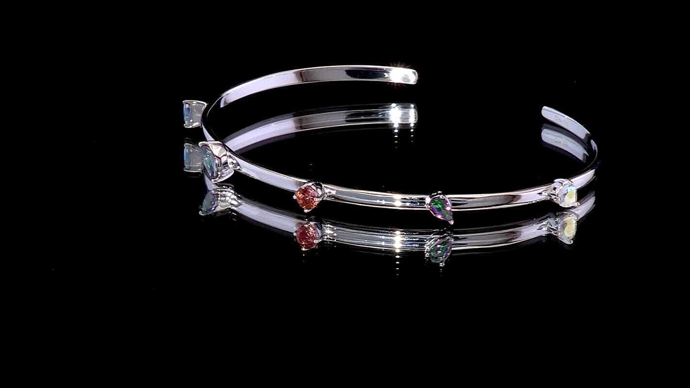 D'Joy Multi Mystic Topaz 3.20 ctw Cuff Bracelet in Platinum Over Sterling Silver (7.25 In)