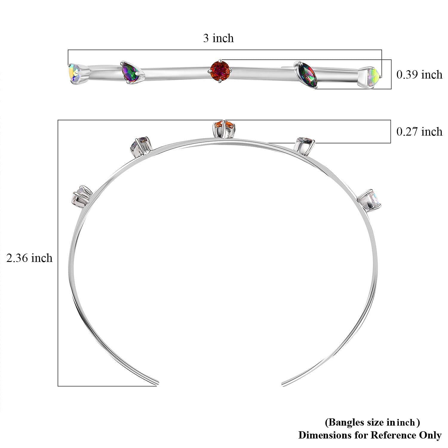 D'Joy Multi Mystic Topaz 3.20 ctw Cuff Bracelet in Platinum Over Sterling Silver (7.25 In)