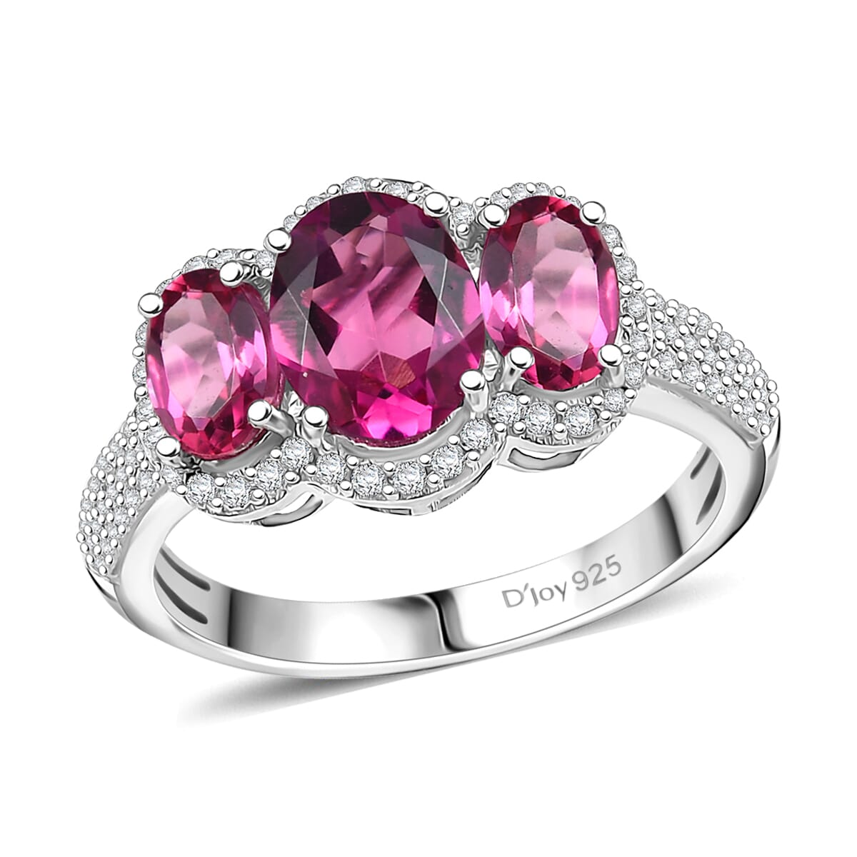 Luxuriant Premium Bixbite (LG) and White Zircon 2.65 ctw Trilogy Ring in Rhodium Over Sterling Silver (Size 10.0) image number 0