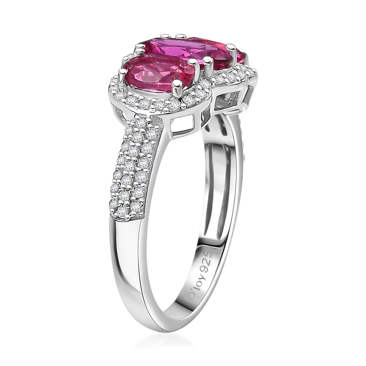 Luxuriant Premium Bixbite (LG) and White Zircon 2.65 ctw Trilogy Ring in Rhodium Over Sterling Silver (Size 10.0) image number 3