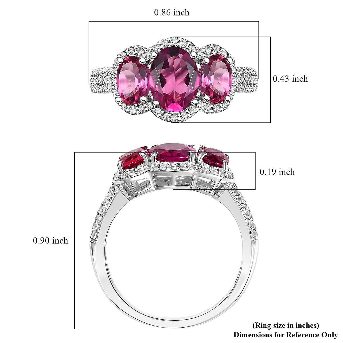 Luxuriant Premium Bixbite (LG) and White Zircon 2.65 ctw Trilogy Ring in Rhodium Over Sterling Silver (Size 10.0)