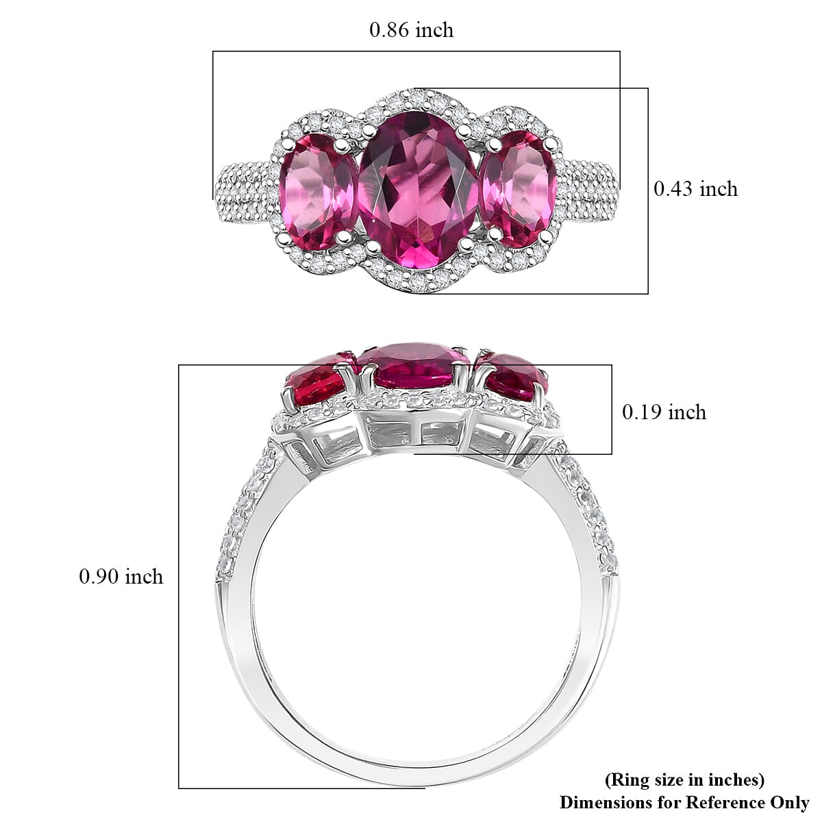 Luxuriant Premium Bixbite (LG) and White Zircon 2.65 ctw Trilogy Ring in Rhodium Over Sterling Silver (Size 10.0) image number 5