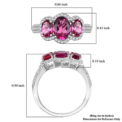 Luxuriant Premium Bixbite (LG) and White Zircon 2.65 ctw Trilogy Ring in Rhodium Over Sterling Silver (Size 10.0)