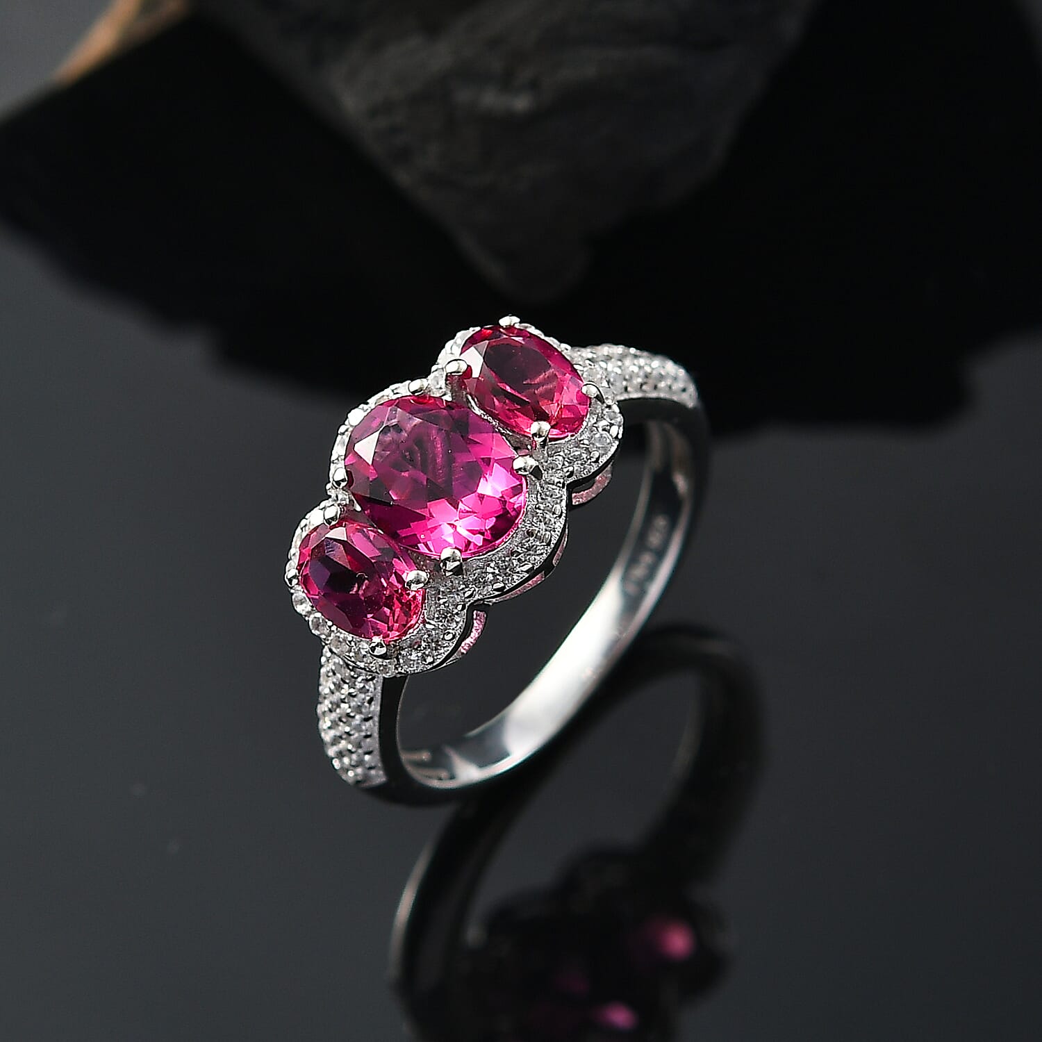 Luxuriant Lab Grown Premium Bixbite and White Zircon 2.65 ctw Ring in Rhodium Over Sterling Silver (Size 10.0)