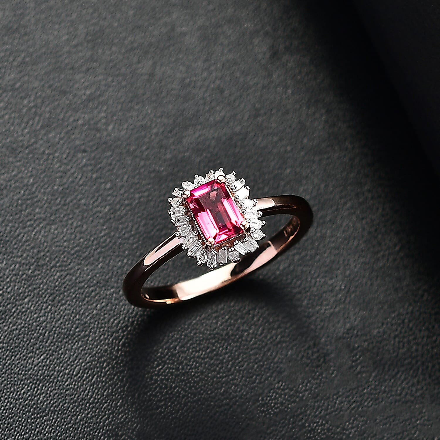 Luxuriant Bixbite (LG) and Diamond 0.65 ctw Blossom Halo Ring in 18K Vermeil Rose Gold Over Sterling Silver (Size 10.0)