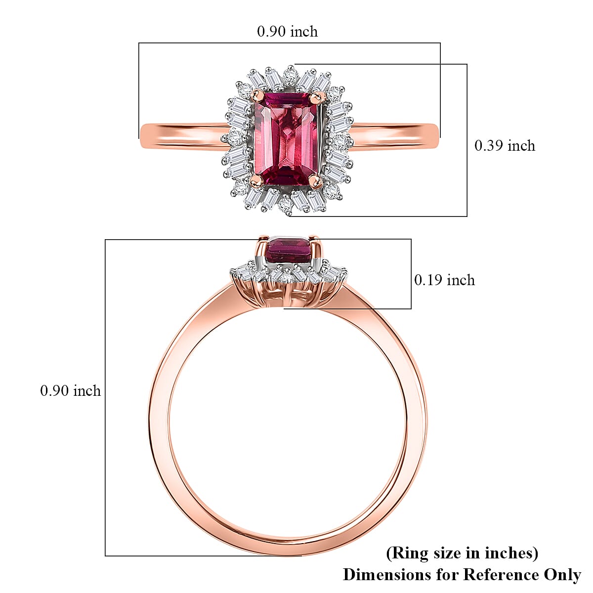 Luxuriant Bixbite (LG) and Diamond 0.65 ctw Blossom Halo Ring in 18K Vermeil Rose Gold Over Sterling Silver (Size 10.0)
