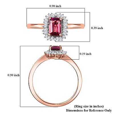 Luxuriant Bixbite (LG) and Diamond 0.65 ctw Blossom Halo Ring in 18K Vermeil Rose Gold Over Sterling Silver (Size 10.0)