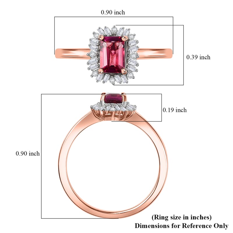 Luxuriant Bixbite (LG) and Diamond 0.65 ctw Blossom Halo Ring in 18K Vermeil Rose Gold Over Sterling Silver (Size 10.0)