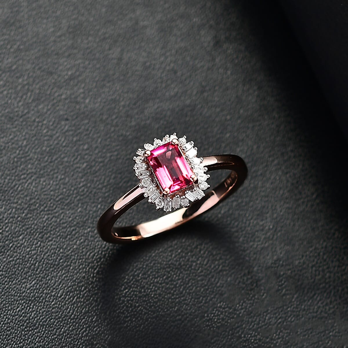 Luxuriant Bixbite (LG) and Diamond 0.65 ctw Blossom Halo Ring in 18K Vermeil Rose Gold Over Sterling Silver (Size 7.0) image number 1
