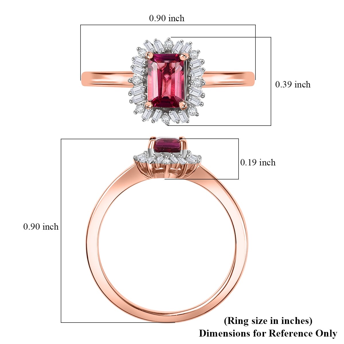 Luxuriant Bixbite (LG) and Diamond 0.65 ctw Blossom Halo Ring in 18K Vermeil Rose Gold Over Sterling Silver (Size 7.0) image number 5