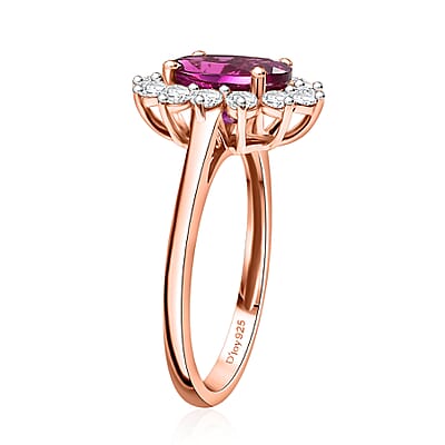 Luxuriant Premium Bixbite (LG) and White Zircon 2.70 ctw Sunburst Ring in 18K Vermeil Rose Gold Over Sterling Silver (Size 10.0)