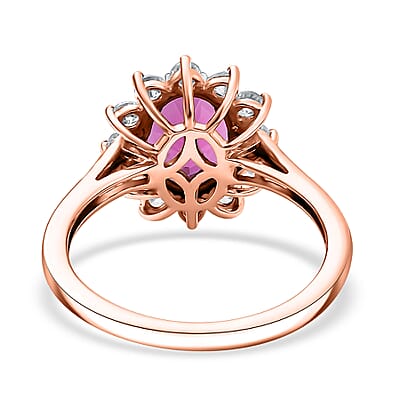 Luxuriant Premium Bixbite (LG) and White Zircon 2.70 ctw Sunburst Ring in 18K Vermeil Rose Gold Over Sterling Silver (Size 10.0)