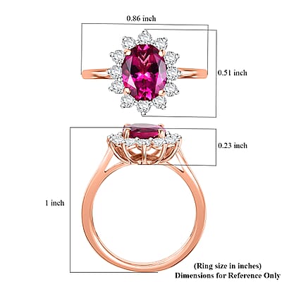 Luxuriant Premium Bixbite (LG) and White Zircon 2.70 ctw Sunburst Ring in 18K Vermeil Rose Gold Over Sterling Silver (Size 10.0)