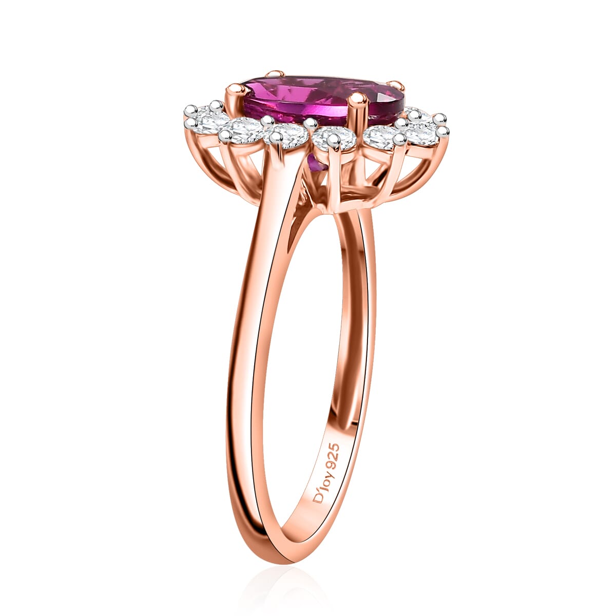 Luxuriant Premium Bixbite (LG) and White Zircon 2.70 ctw Sunburst Ring in 18K Vermeil Rose Gold Over Sterling Silver (Size 7.0) image number 3