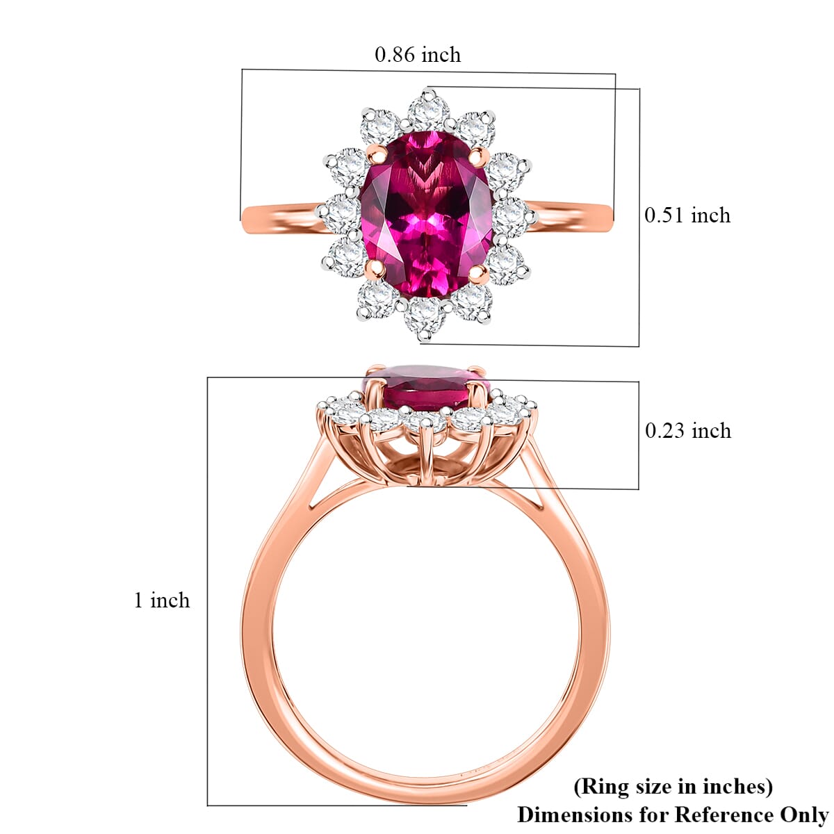 Luxuriant Premium Bixbite (LG) and White Zircon 2.70 ctw Sunburst Ring in 18K Vermeil Rose Gold Over Sterling Silver (Size 7.0) image number 5