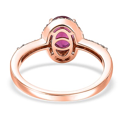 Luxuriant Premium Bixbite (LG) and White Zircon 1.50 ctw Halo Ring in 18K Vermeil Rose Gold Over Sterling Silver (Size 10.0)