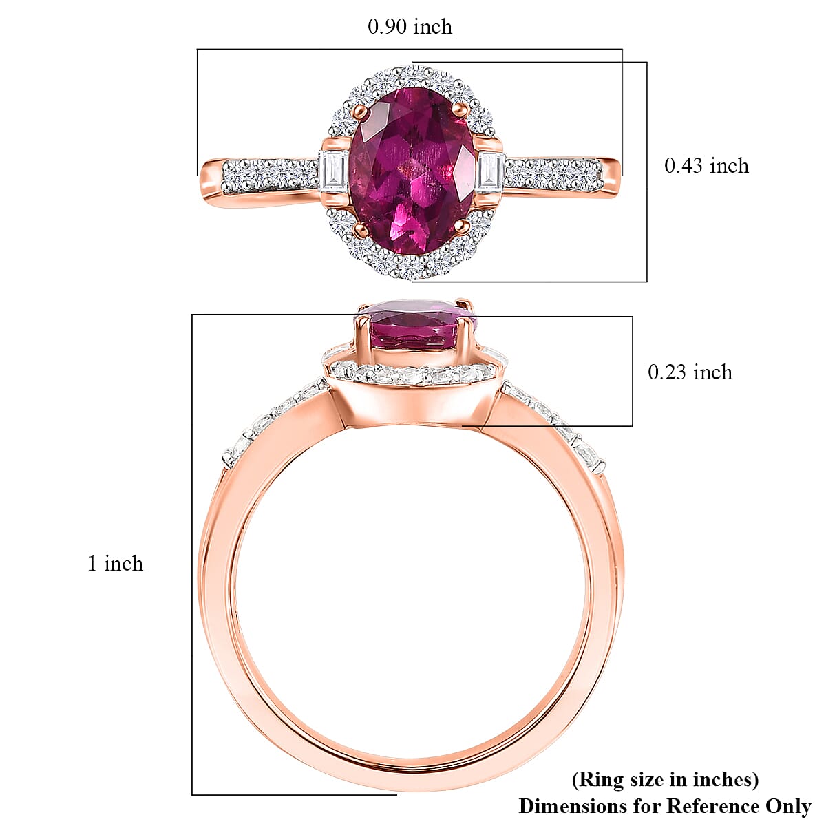 Luxuriant Premium Bixbite (LG) and White Zircon 1.50 ctw Halo Ring in 18K Vermeil Rose Gold Over Sterling Silver (Size 10.0)