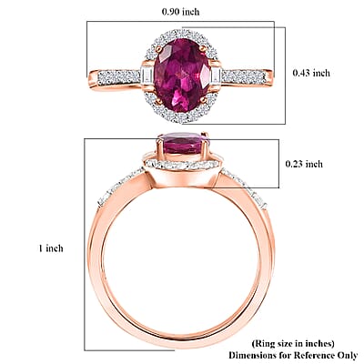 Luxuriant Premium Bixbite (LG) and White Zircon 1.50 ctw Halo Ring in 18K Vermeil Rose Gold Over Sterling Silver (Size 10.0)