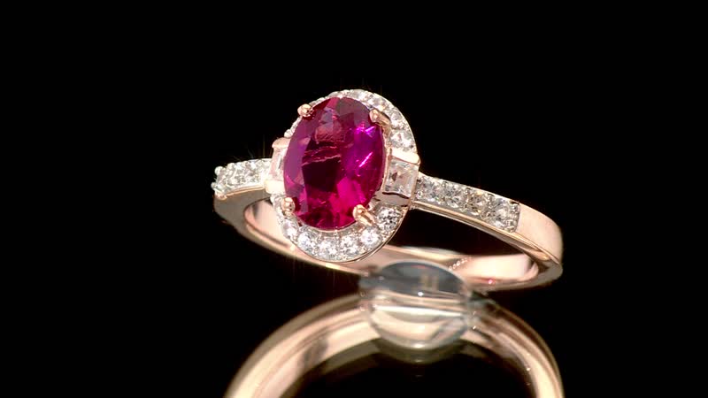 Luxuriant Lab Grown Premium Bixbite and White Zircon 1.50 ctw Ring in 18K Vermeil Rose Gold Over Sterling Silver (Size 10.0)
