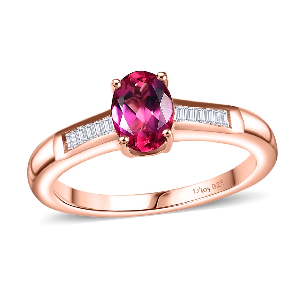 Luxuriant Bixbite (LG) and White Zircon 1.10 ctw Ring in 18K Vermeil Rose Gold Over Sterling Silver (Size 6.0) image number 0
