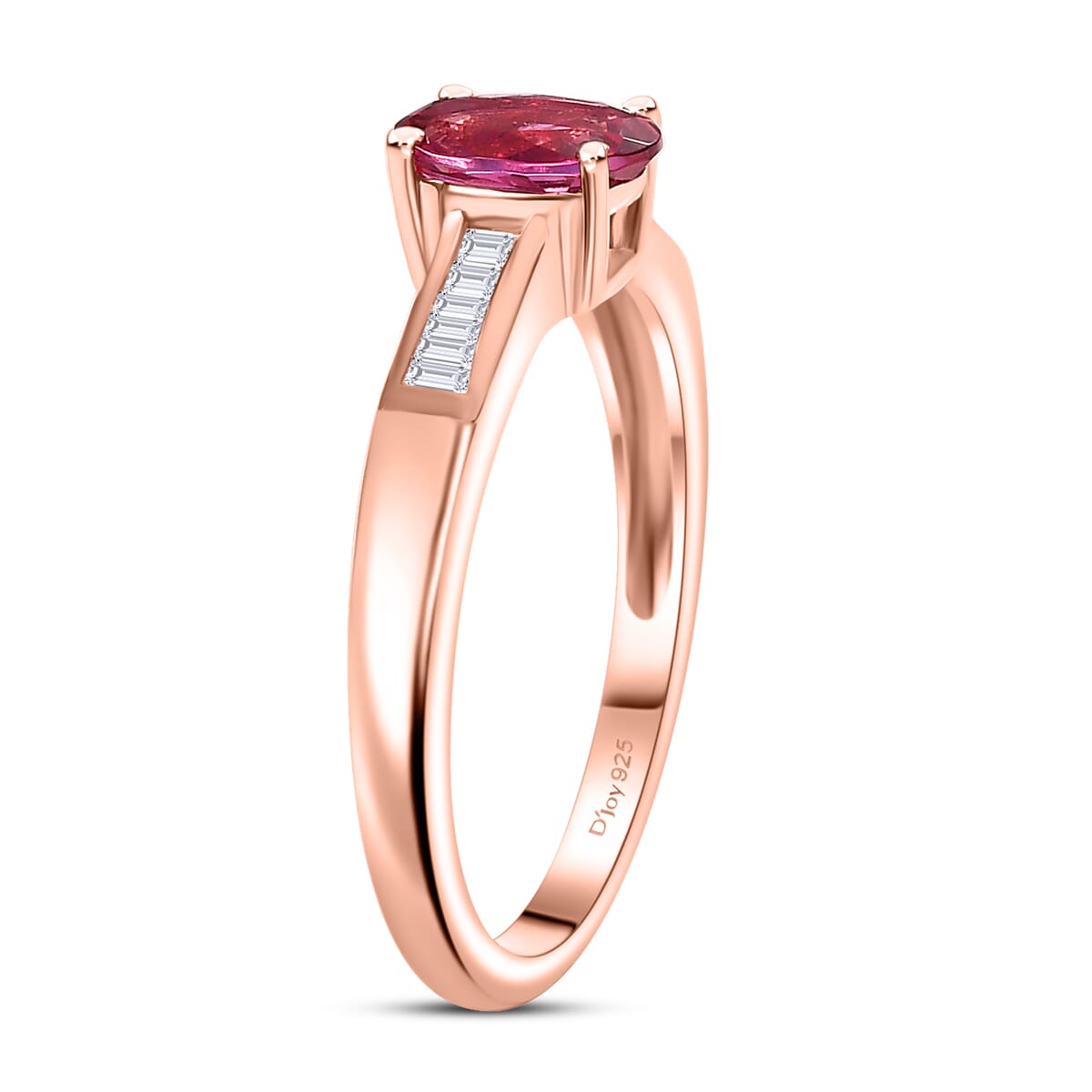 Luxuriant Bixbite (LG) and White Zircon 1.10 ctw Ring in 18K Vermeil Rose Gold Over Sterling Silver (Size 6.0) image number 3