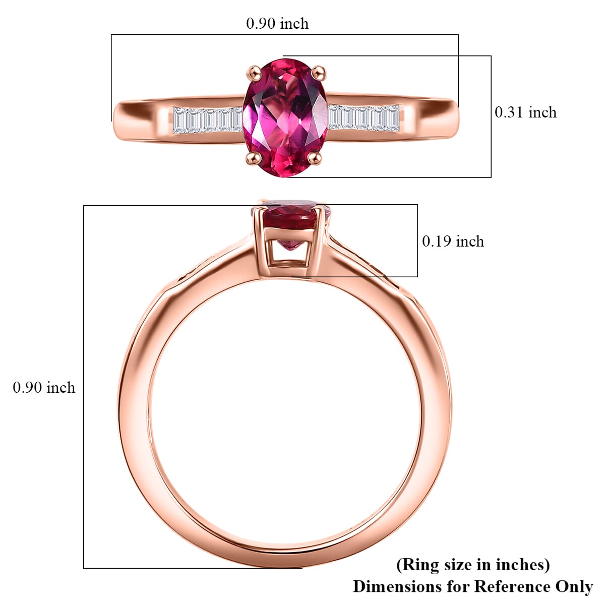 Luxuriant Bixbite (LG) and White Zircon 1.10 ctw Ring in 18K Vermeil Rose Gold Over Sterling Silver (Size 6.0) image number 5