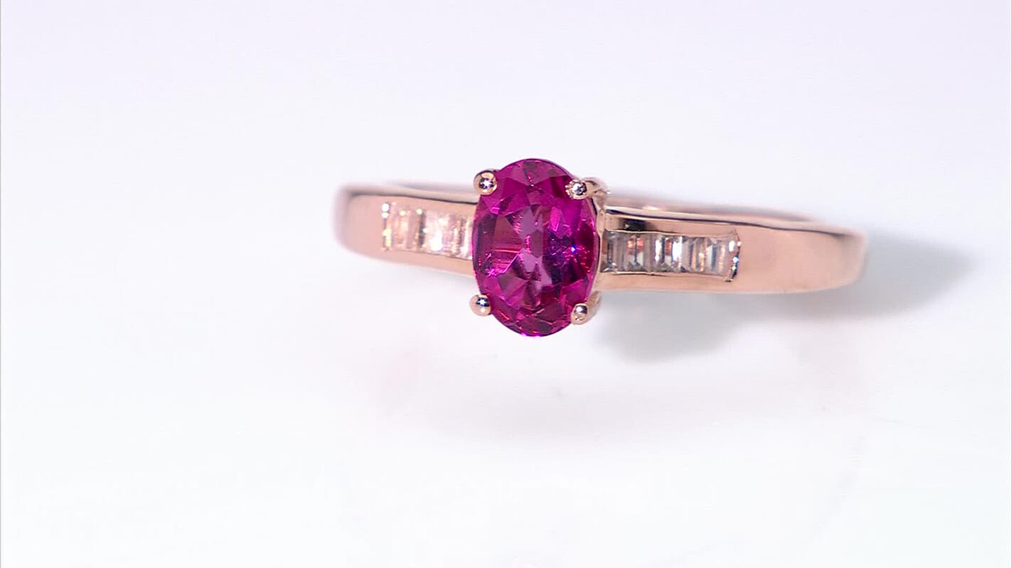 Lab Grown Bixbite, White Zircon Ring in 18K Vermeil RG Over Sterling Silver (Size 10.0) 1.10 ctw