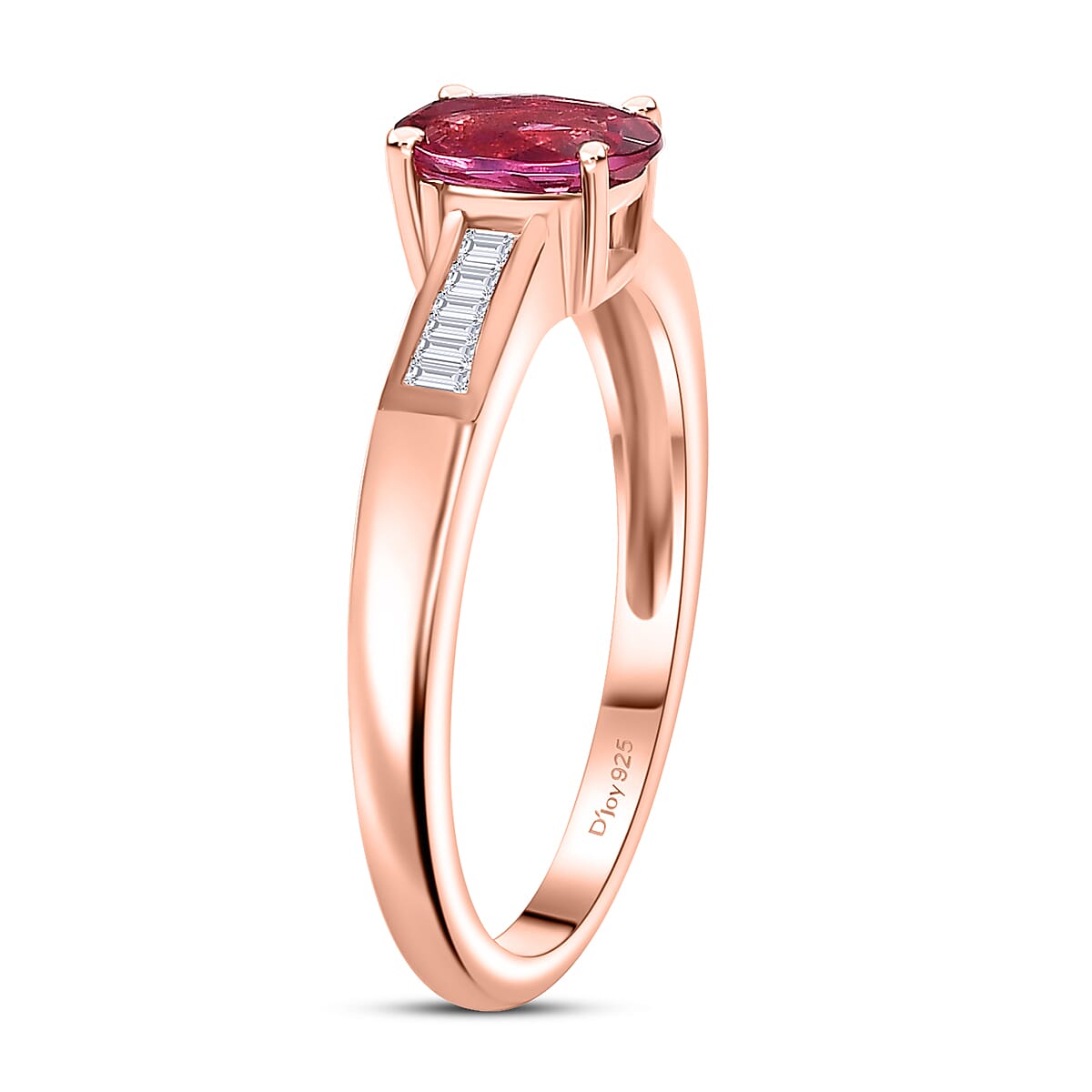 Luxuriant Bixbite (LG) and White Zircon 1.10 ctw Ring in 18K Vermeil Rose Gold Over Sterling Silver (Size 7.0)