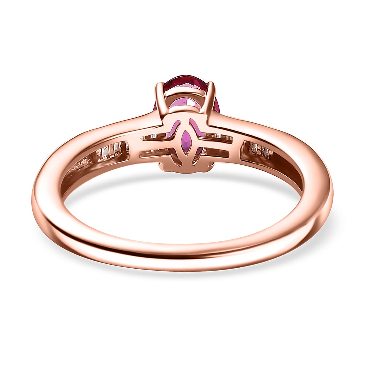 Luxuriant Bixbite (LG) and White Zircon 1.10 ctw Ring in 18K Vermeil Rose Gold Over Sterling Silver (Size 7.0)