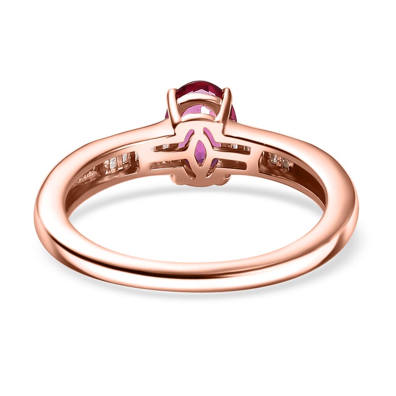 Luxuriant Bixbite (LG) and White Zircon 1.10 ctw Ring in 18K Vermeil Rose Gold Over Sterling Silver (Size 7.0)