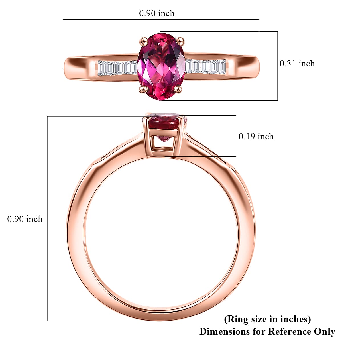 Luxuriant Bixbite (LG) and White Zircon 1.10 ctw Ring in 18K Vermeil Rose Gold Over Sterling Silver (Size 7.0)