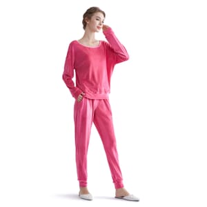 Hanton Pink Soft Velvet 2 Piece Round Neck Top and Jogger Set - XXL