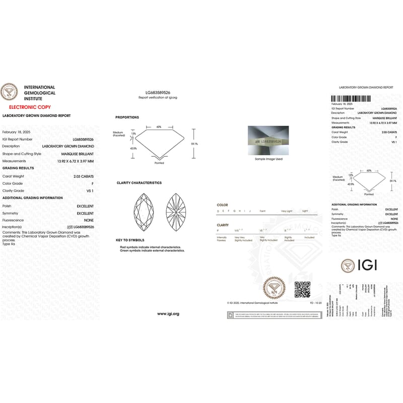 IGI Certified Luxuriant Lab Grown Diamond (Marquise) (E-F, VS) 2.00 ctw