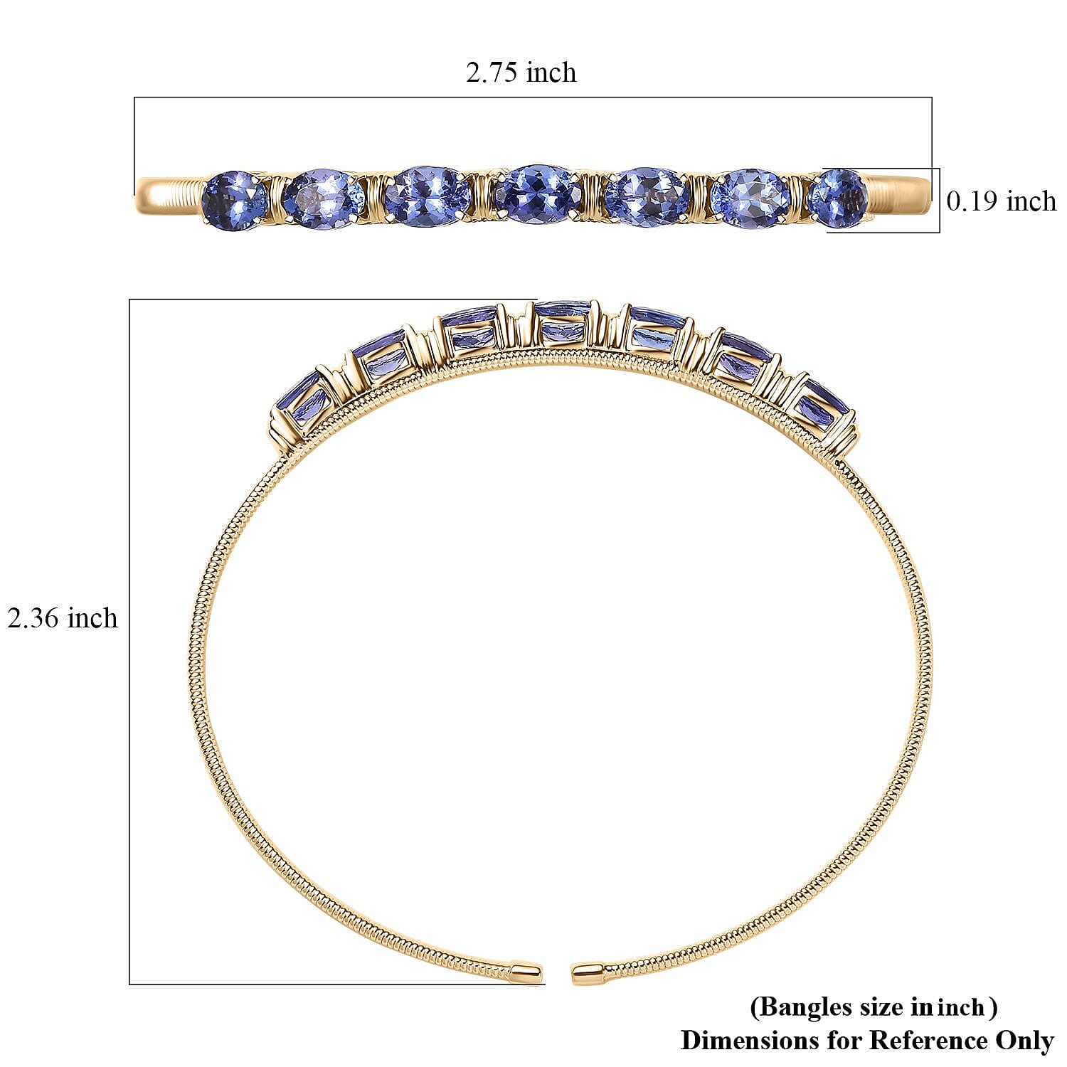 Luxoro Premium Tanzanite 4.50 ctw Bangle Bracelet in 10K Yellow Gold (7.25 In)