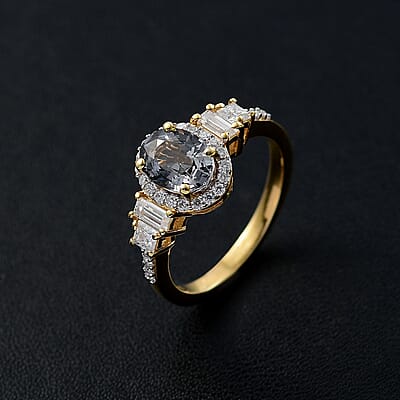 D'Joy AAA Platinum Spinel and Moissanite 2.25 ctw Halo Ring in 18K Vermeil Yellow Gold Over Sterling Silver (Size 10.0) 