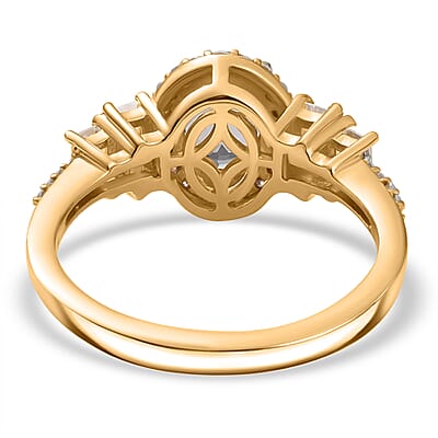 D'Joy AAA Platinum Spinel and Moissanite 2.25 ctw Halo Ring in 18K Vermeil Yellow Gold Over Sterling Silver (Size 10.0) 