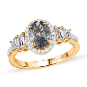 AAA Gray Spinel and Moissanite 2.25 ctw Halo Ring in 18K Vermeil Yellow Gold Over Sterling Silver (Size 6.0) 