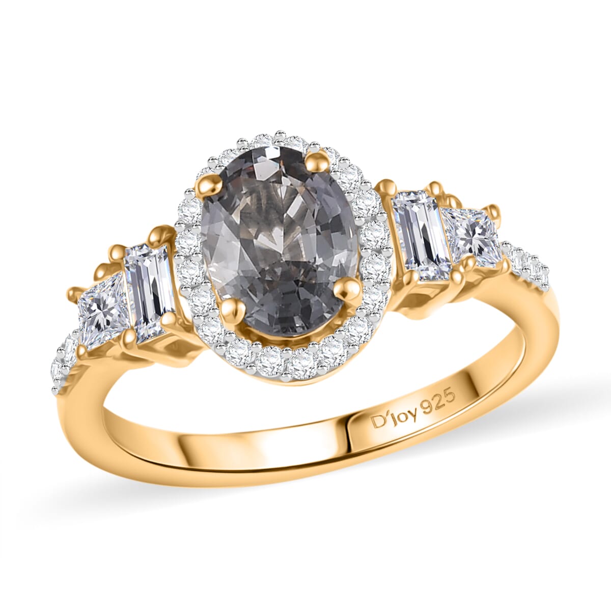 D'Joy AAA Gray Spinel and Moissanite 2.25 ctw Halo Ring in 18K Vermeil Yellow Gold Over Sterling Silver (Size 7.0)  image number 0