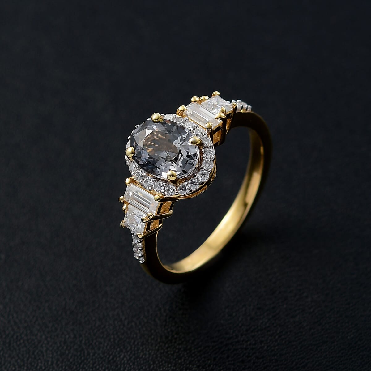 D'Joy AAA Gray Spinel and Moissanite 2.25 ctw Halo Ring in 18K Vermeil Yellow Gold Over Sterling Silver (Size 7.0)  image number 1