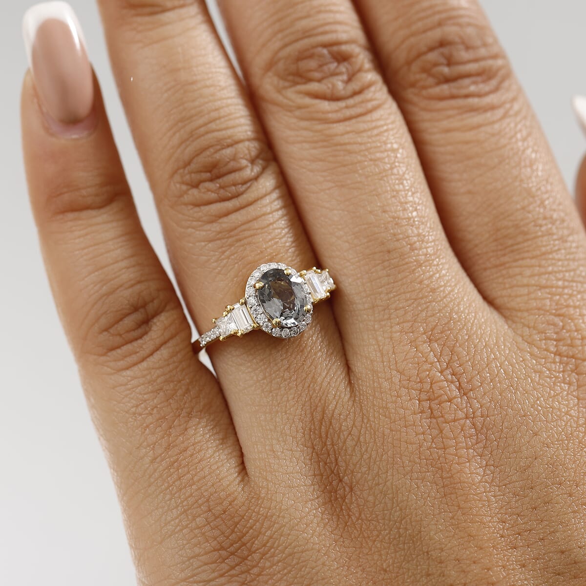 D'Joy AAA Gray Spinel and Moissanite 2.25 ctw Halo Ring in 18K Vermeil Yellow Gold Over Sterling Silver (Size 7.0)  image number 2
