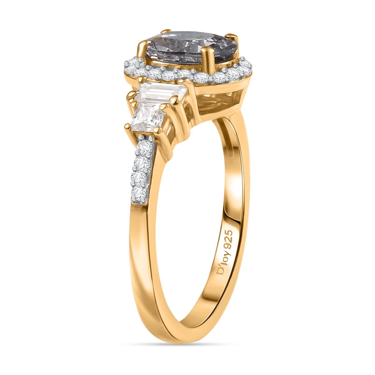 D'Joy AAA Gray Spinel and Moissanite 2.25 ctw Halo Ring in 18K Vermeil Yellow Gold Over Sterling Silver (Size 7.0)  image number 3