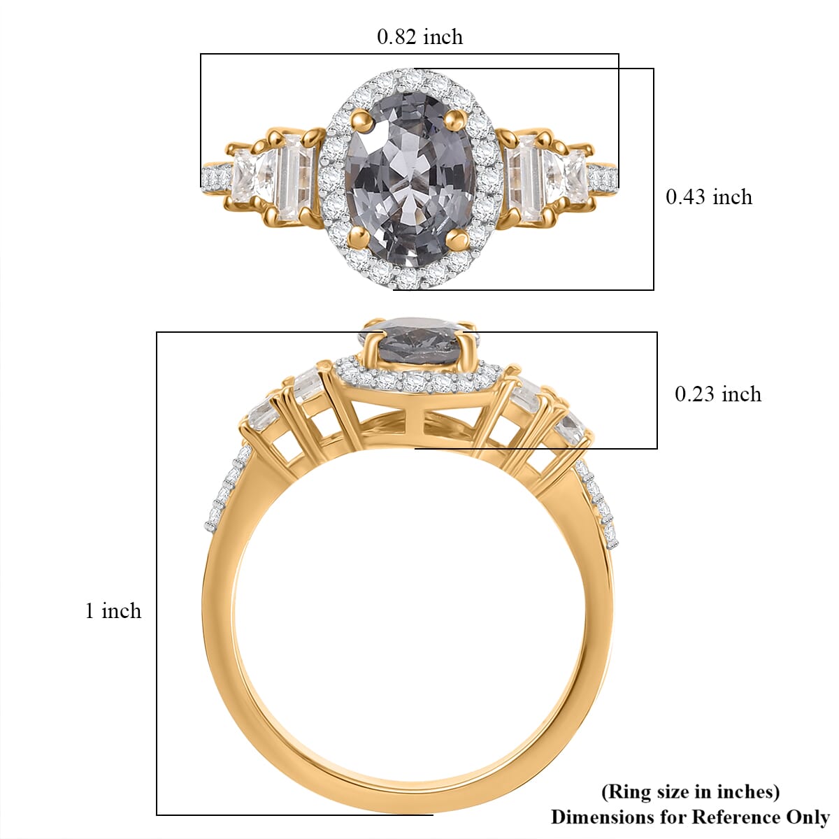 D'Joy AAA Gray Spinel and Moissanite 2.25 ctw Halo Ring in 18K Vermeil Yellow Gold Over Sterling Silver (Size 7.0)  image number 5
